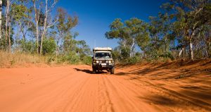 A truck driving on Gibb River Road.